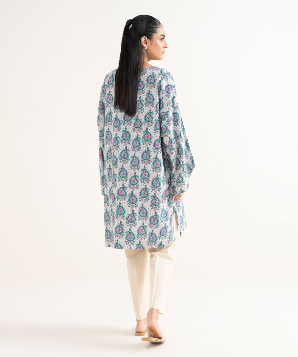 Women's RTW Cotton Printed Drop Shoulder Grey Shirt