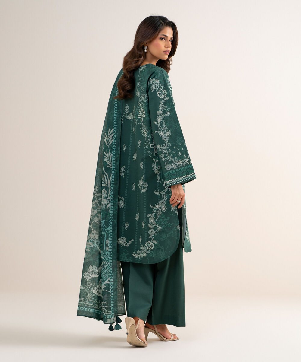 Women's Unstitched Lawn Printed Green 3 Piece Suit