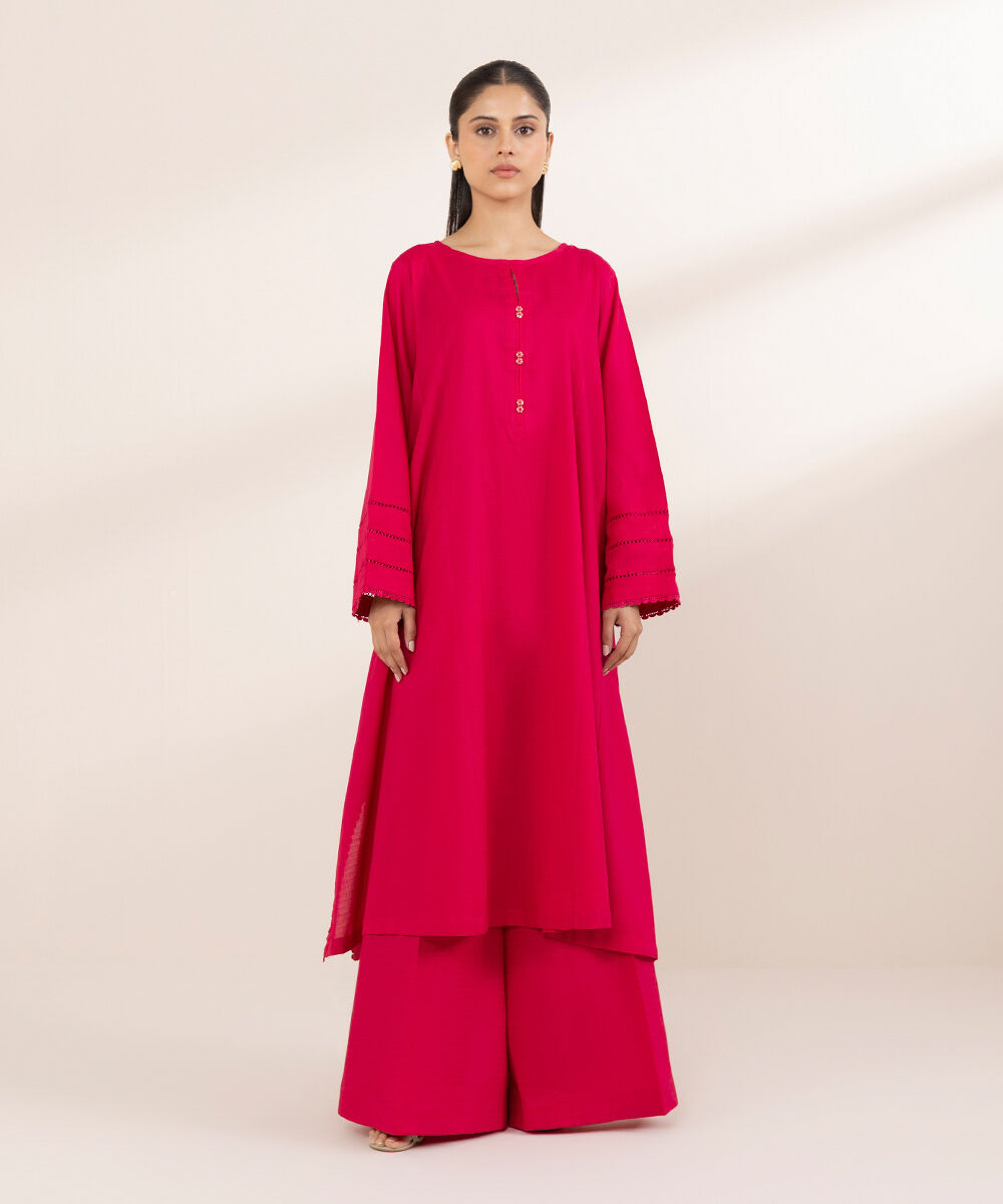 Women's RTW Dobby Pink Solid A-Line Shirt