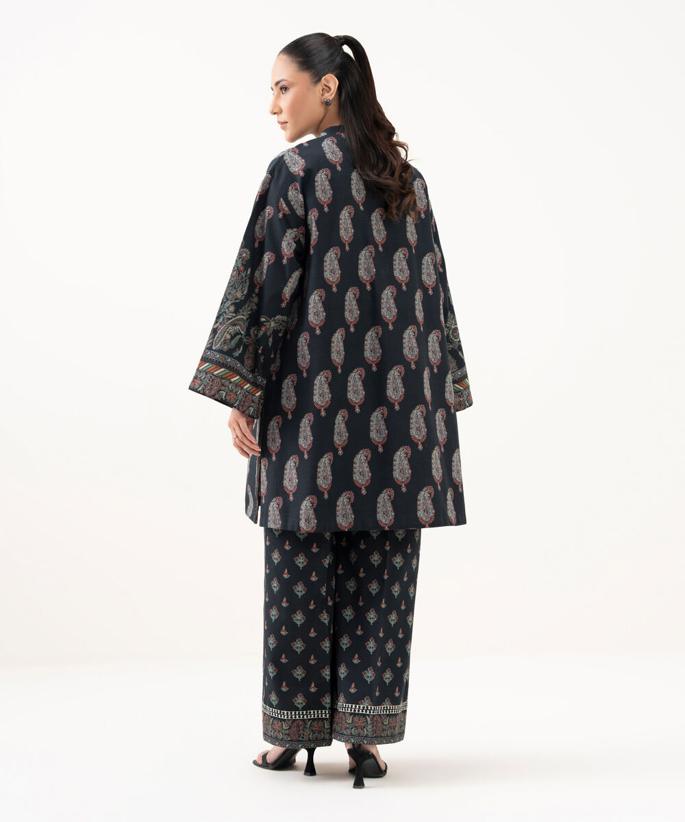 Women's Unstitched Light Khaddar Printed Black 2 Piece Suit