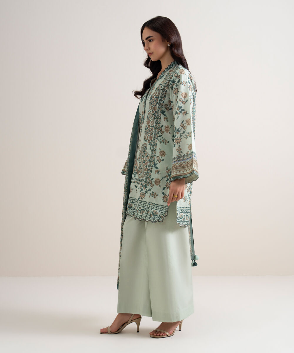 Women's Unstitched Lawn Printed Green 3 Piece Suit