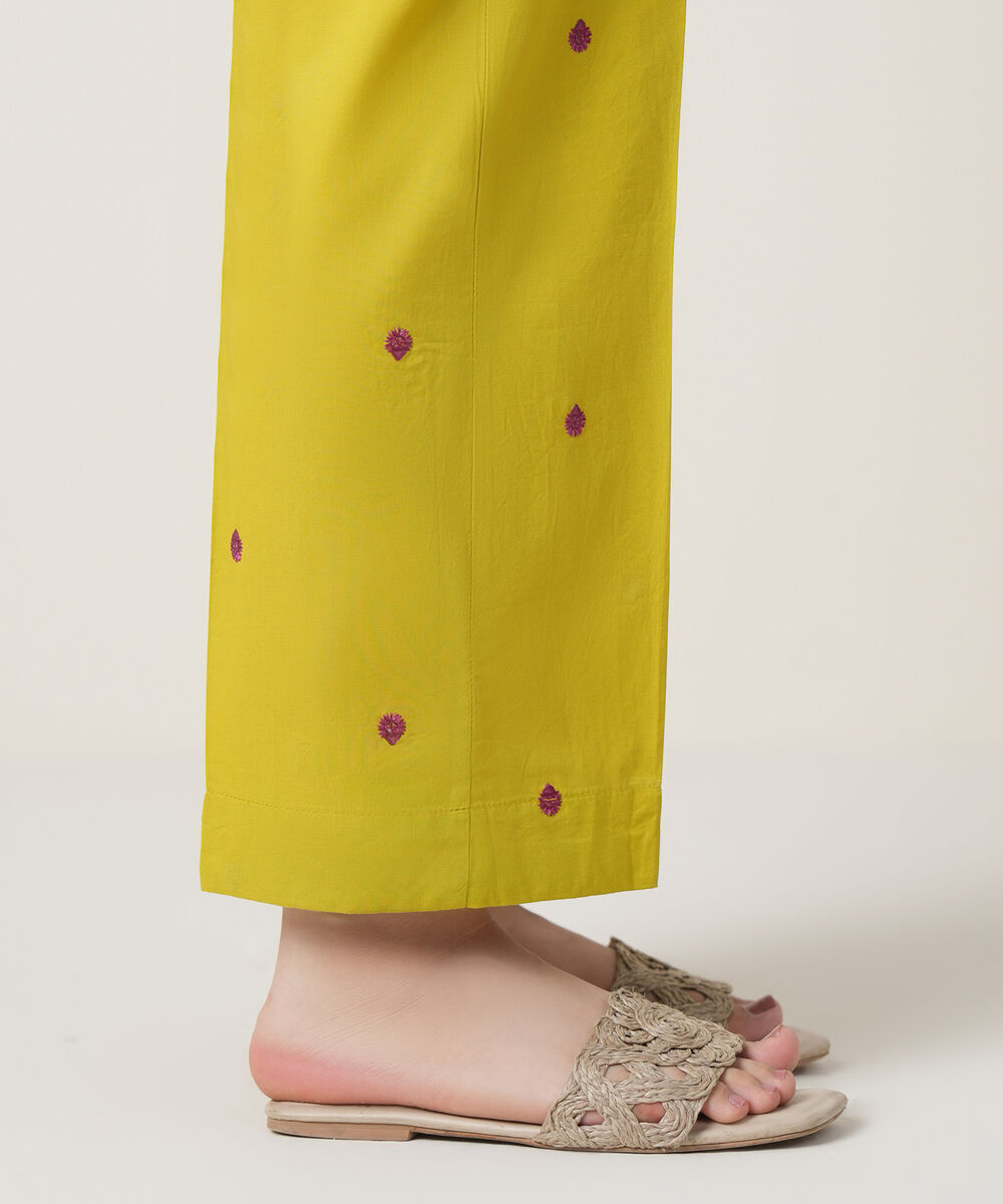 Women's RTW Cambric Lime Green Embroidered Trousers