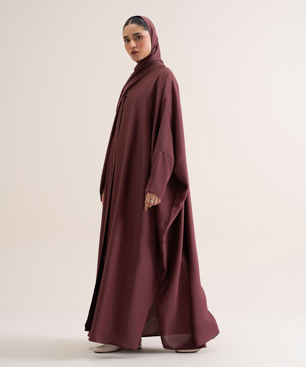 Women's Polyester Brownish Mauve Kaftan Abaya Set