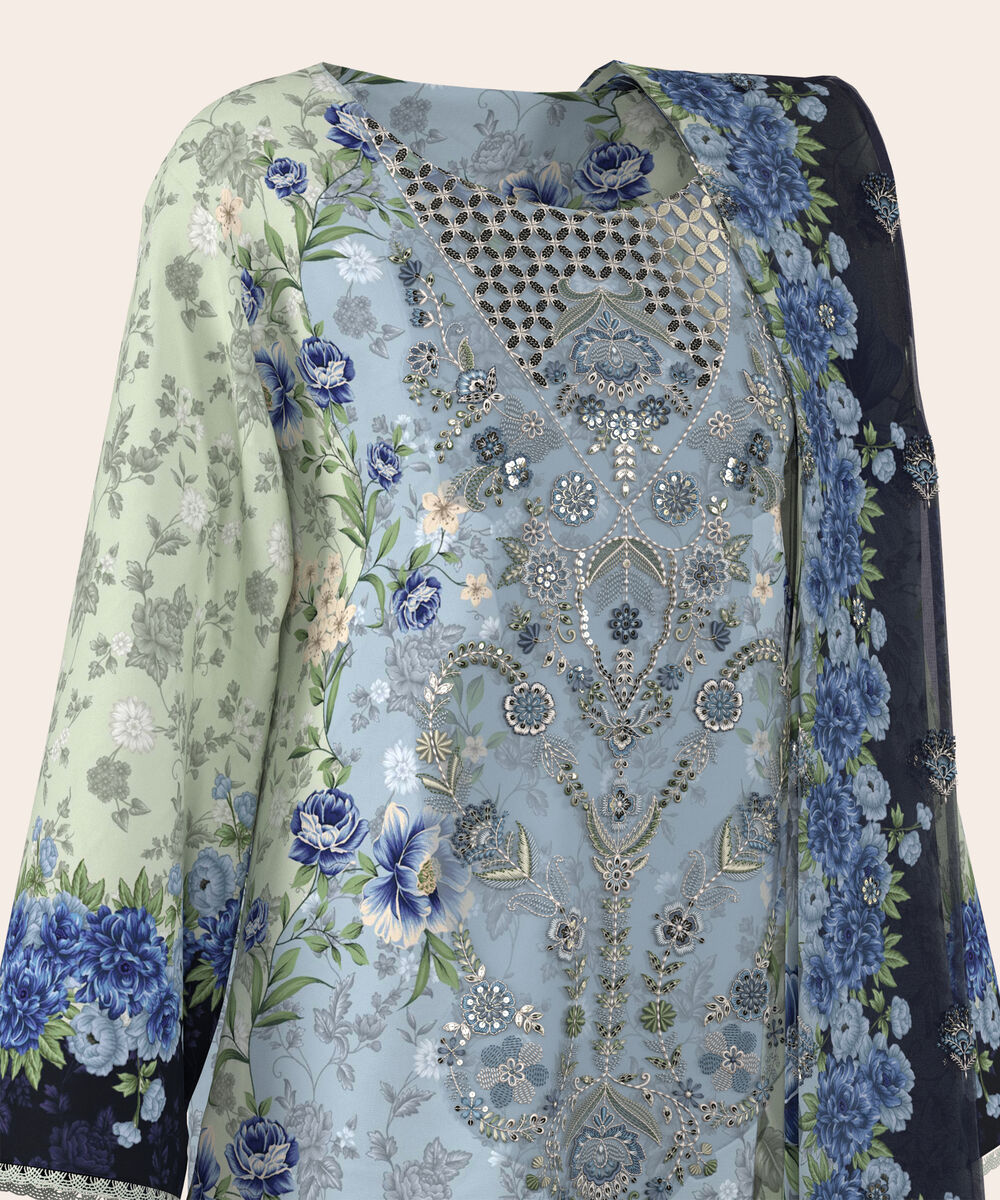 Women's Unstitched Lawn Multi  Embroidered 3 Piece Suit