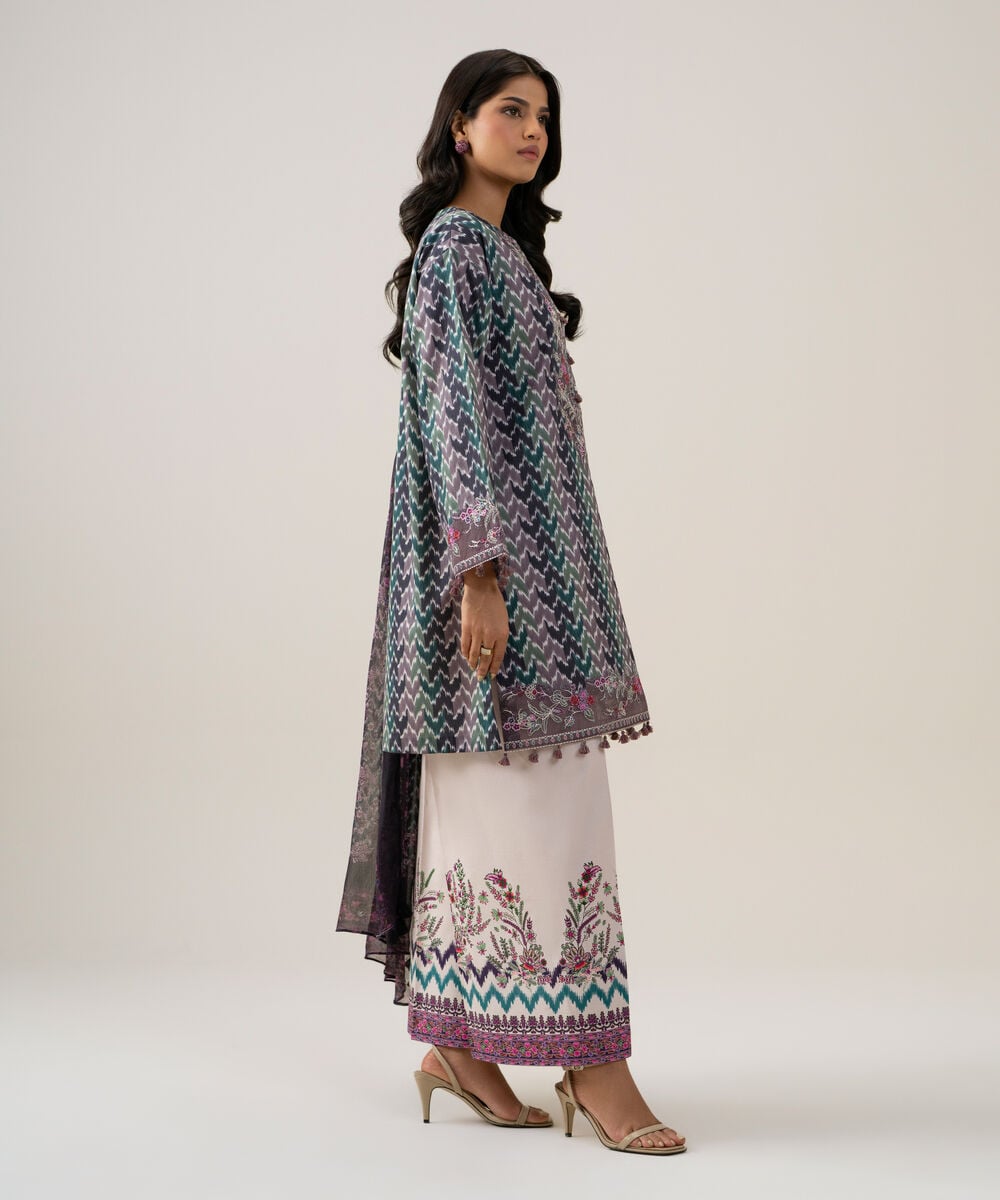Women's Unstitched Blended Chiffon Printed Dark Green 3 Piece Suit