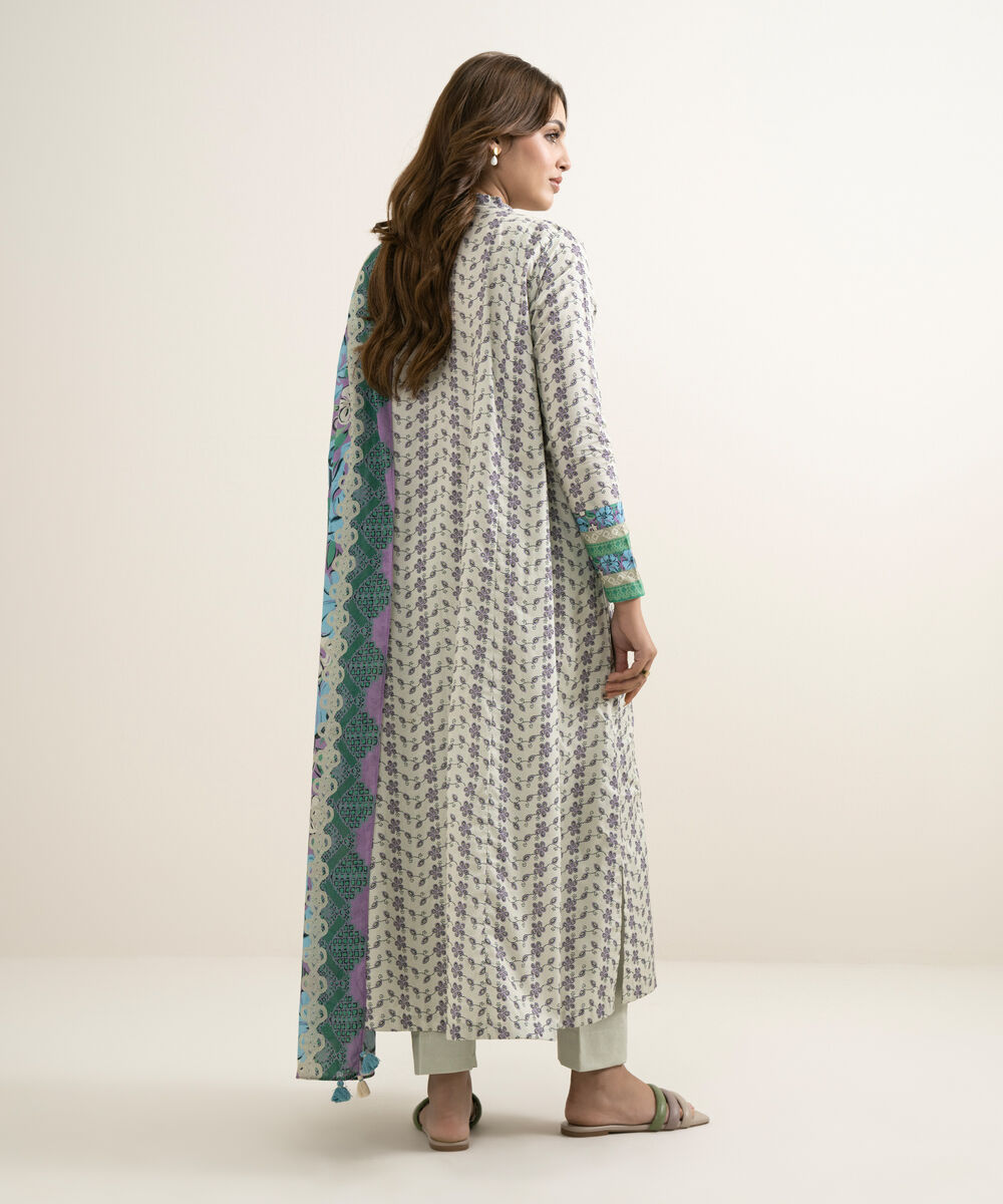 Women's Unstitched Lawn Printed Off White 2 Piece Suit