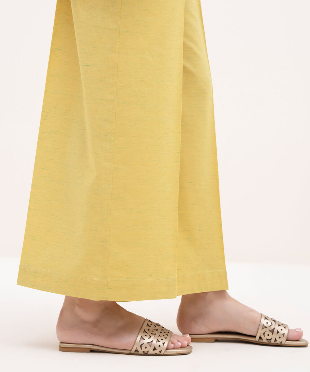 Women's RTW Textured Cotton Yellow Solid Culottes