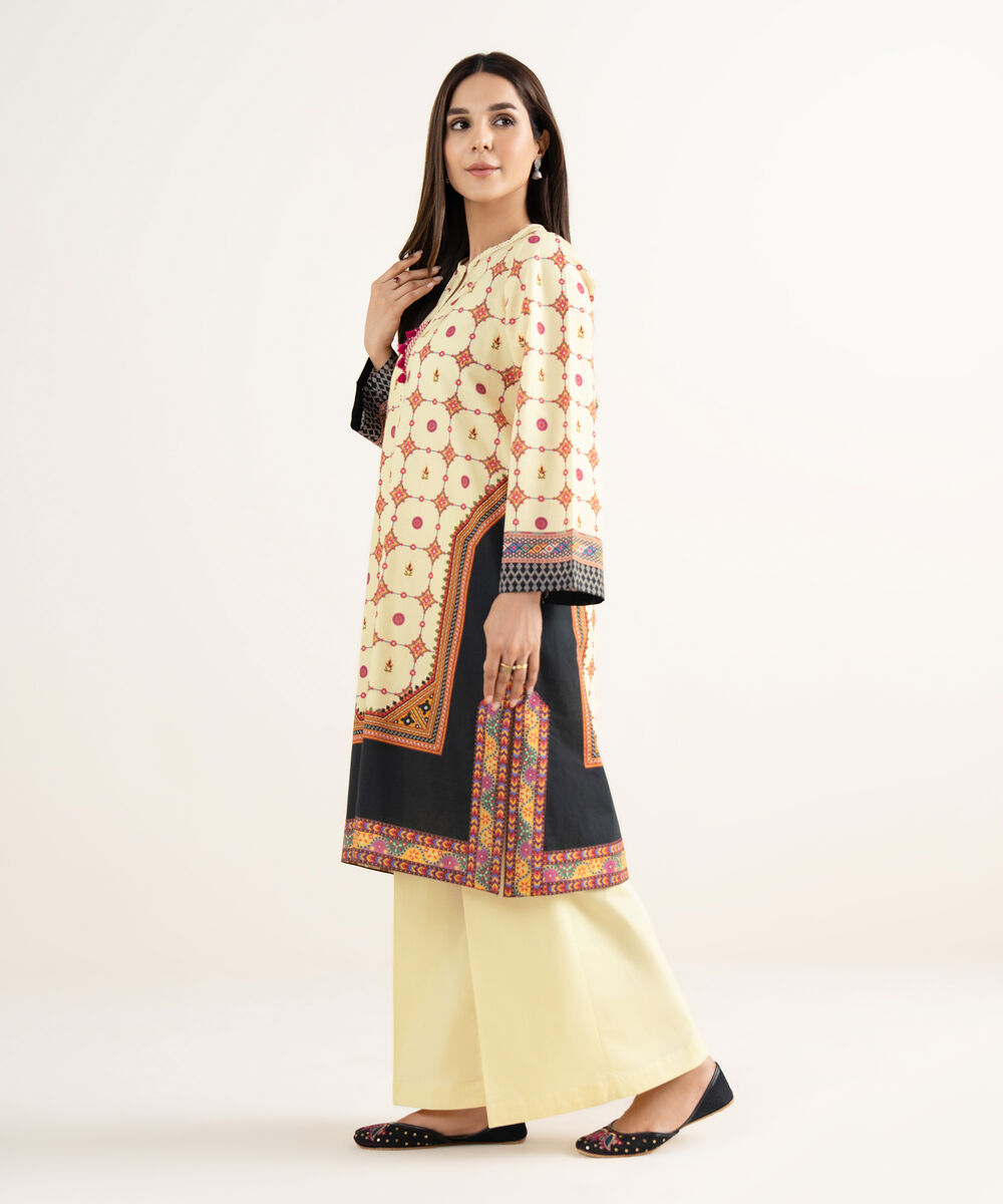 Women's RTW Cambric White Printed A-Line Shirt