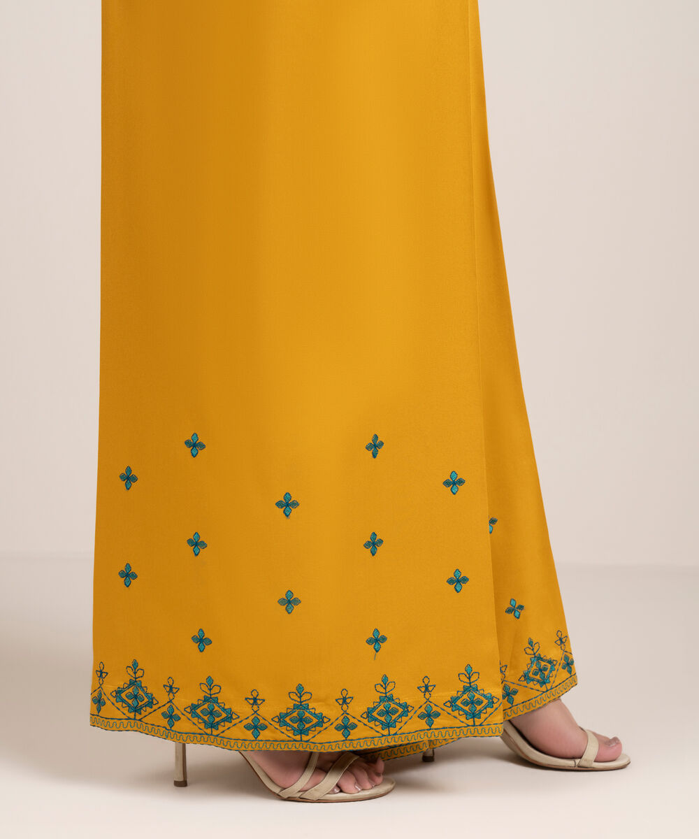 Women's RTW Viscose Marina Embroidered Yellow Flared Pants