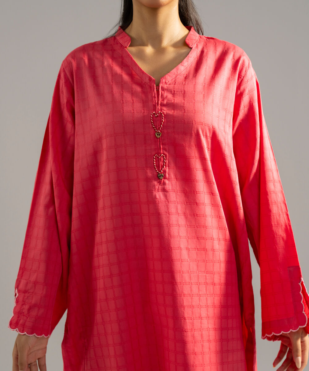 Women's RTW 3D dobby Solid Peach Straight Shirt