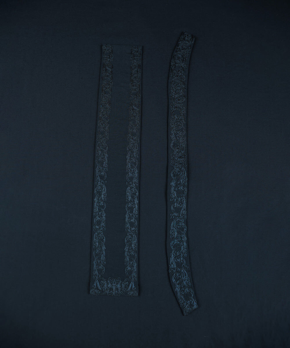 Men's Unstitched Navy Embroidered Wash & Wear Full Suit Fabric