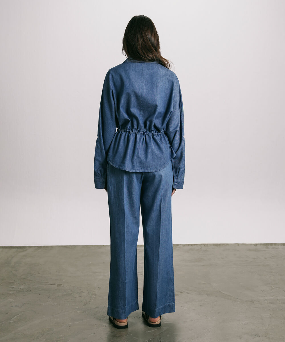 Women's Western Wear Blue Straight Fit Pleated Trouser