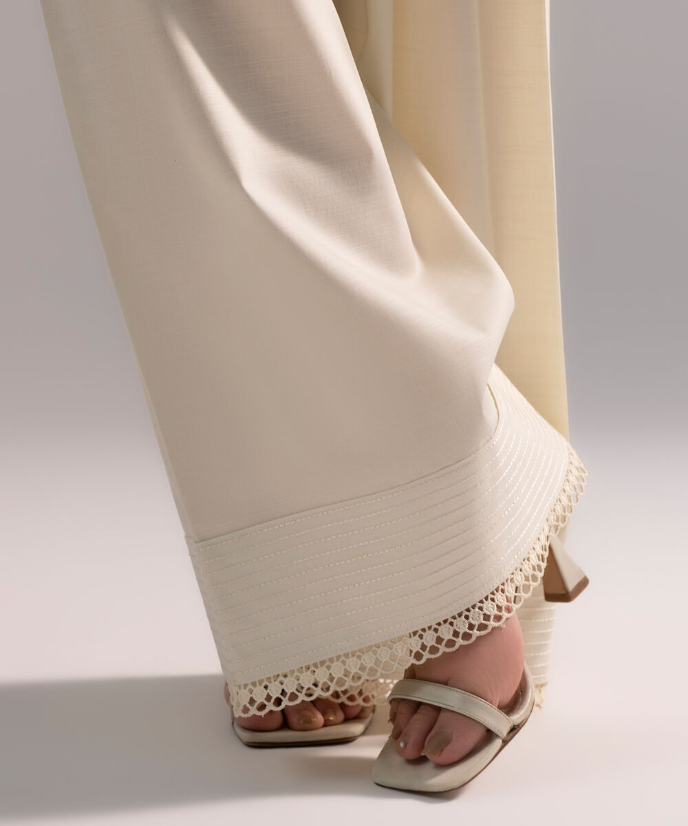 Women's RTW Cambric Solid Off White Farshi Shalwar