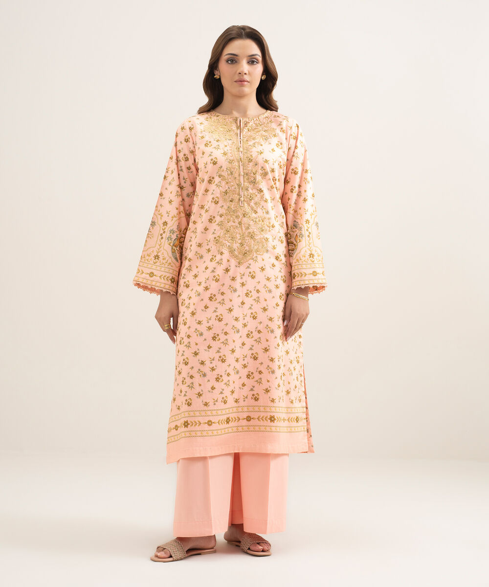 Women's RTW Cambric Embroidered Pink A-Line Shirt