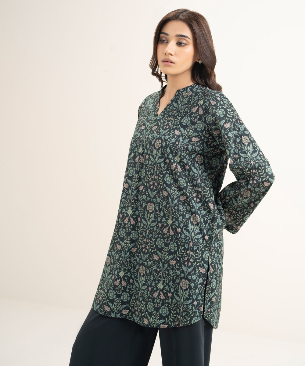 Women's RTW Cotton Viscose Printed Black Straight Shirt