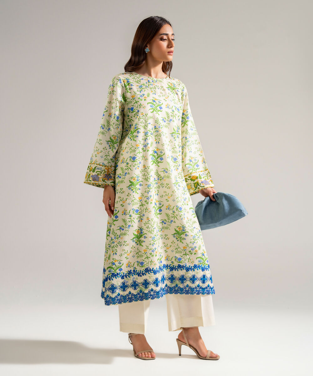 Women's RTW Dobby Embroidered Off White 2 Piece Suit