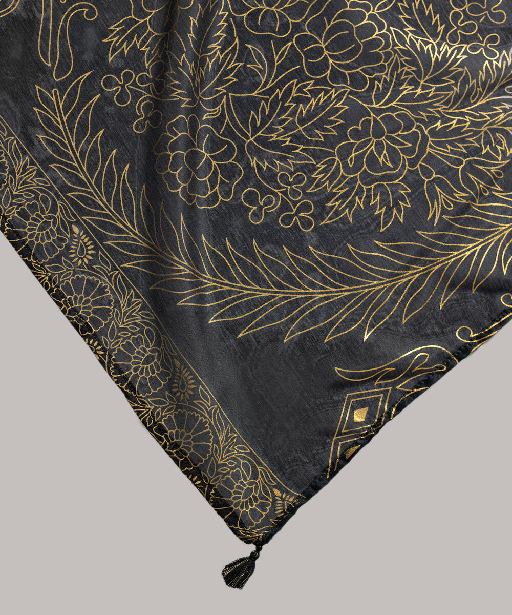 Women's RTW Blended tissue Printed Black Dupatta