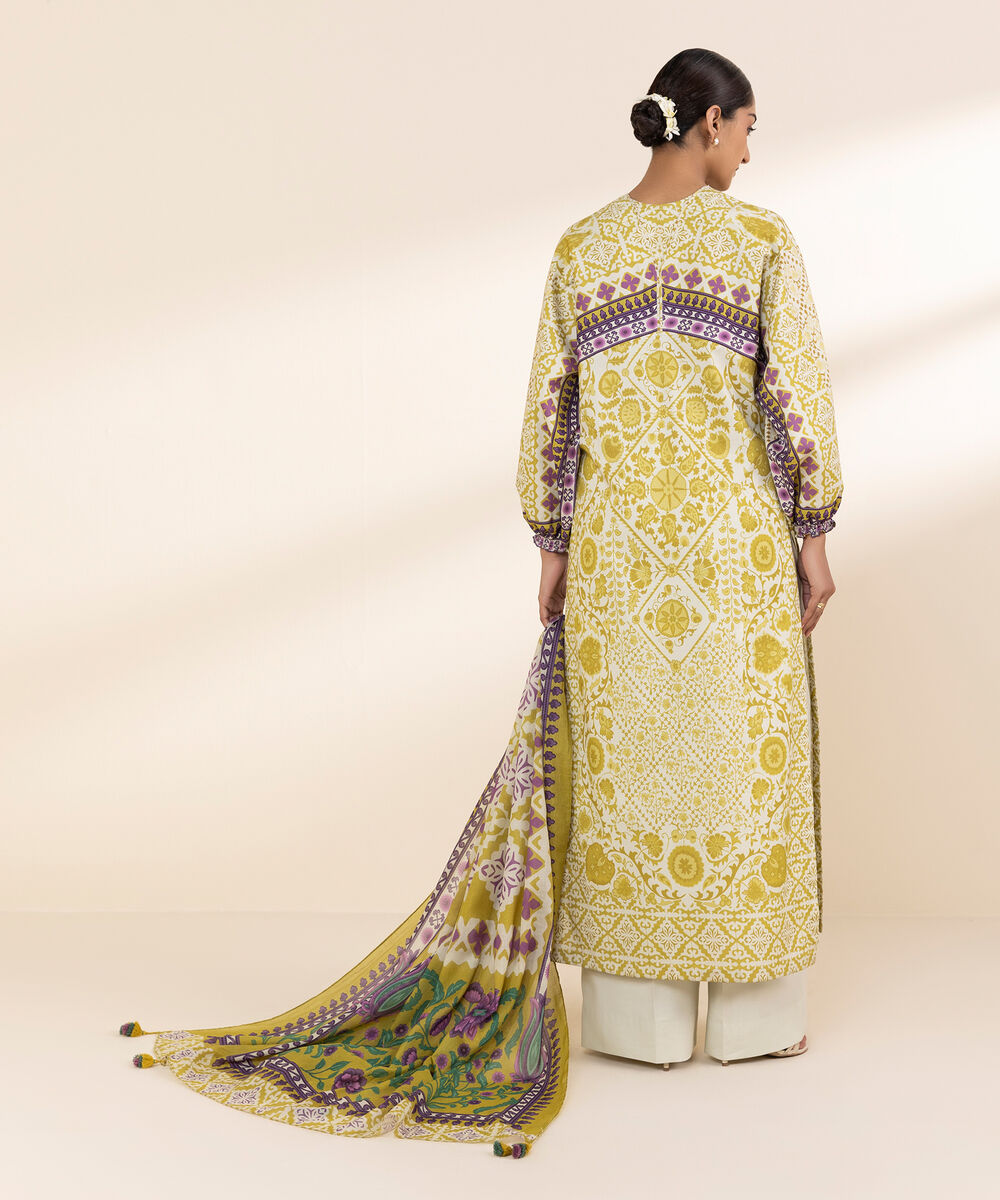 Women's Unstitched Lawn Printed Yellow 2 Piece Suit