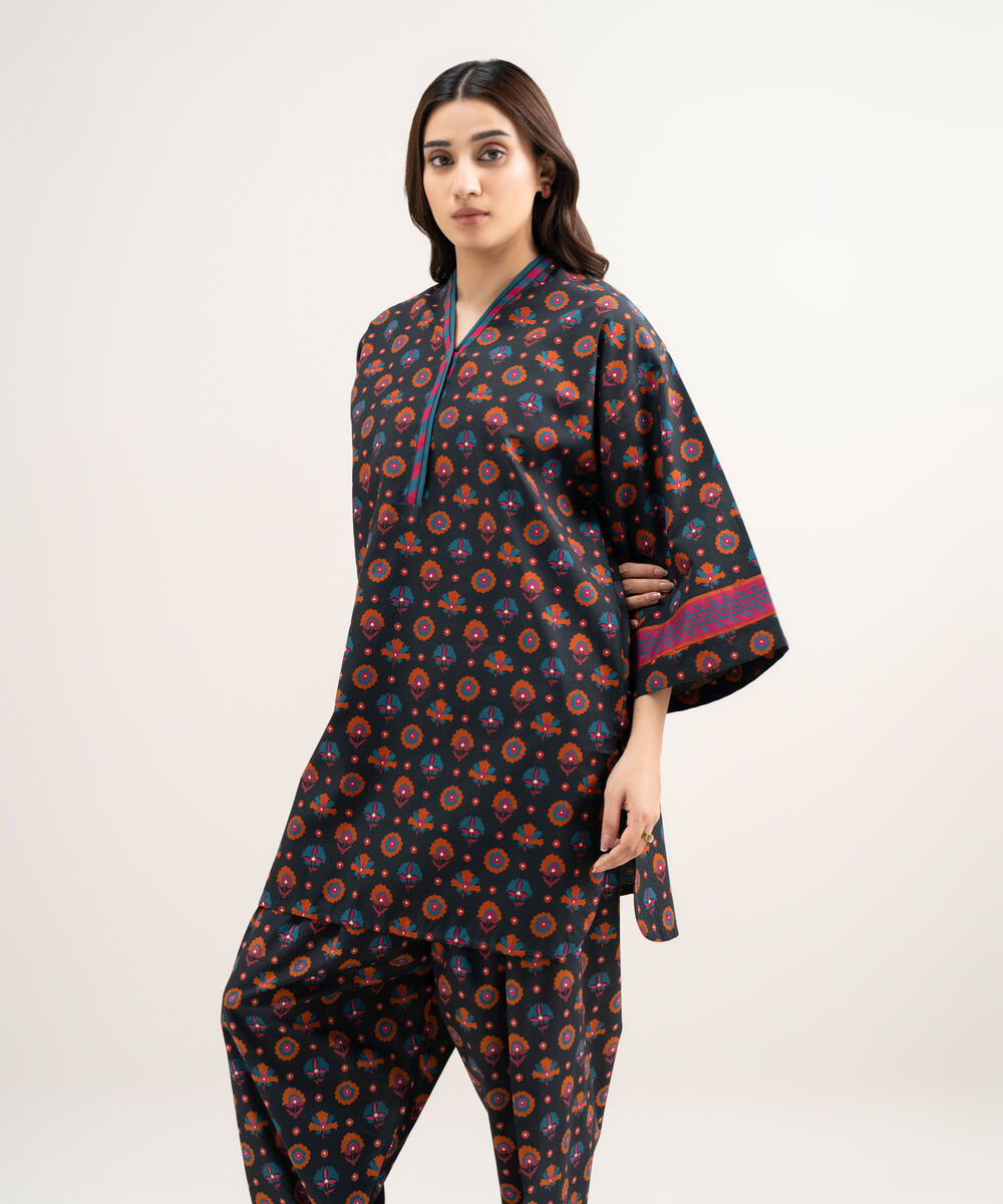 Women's Unstitched Lawn Printed Black 2 Piece Suit