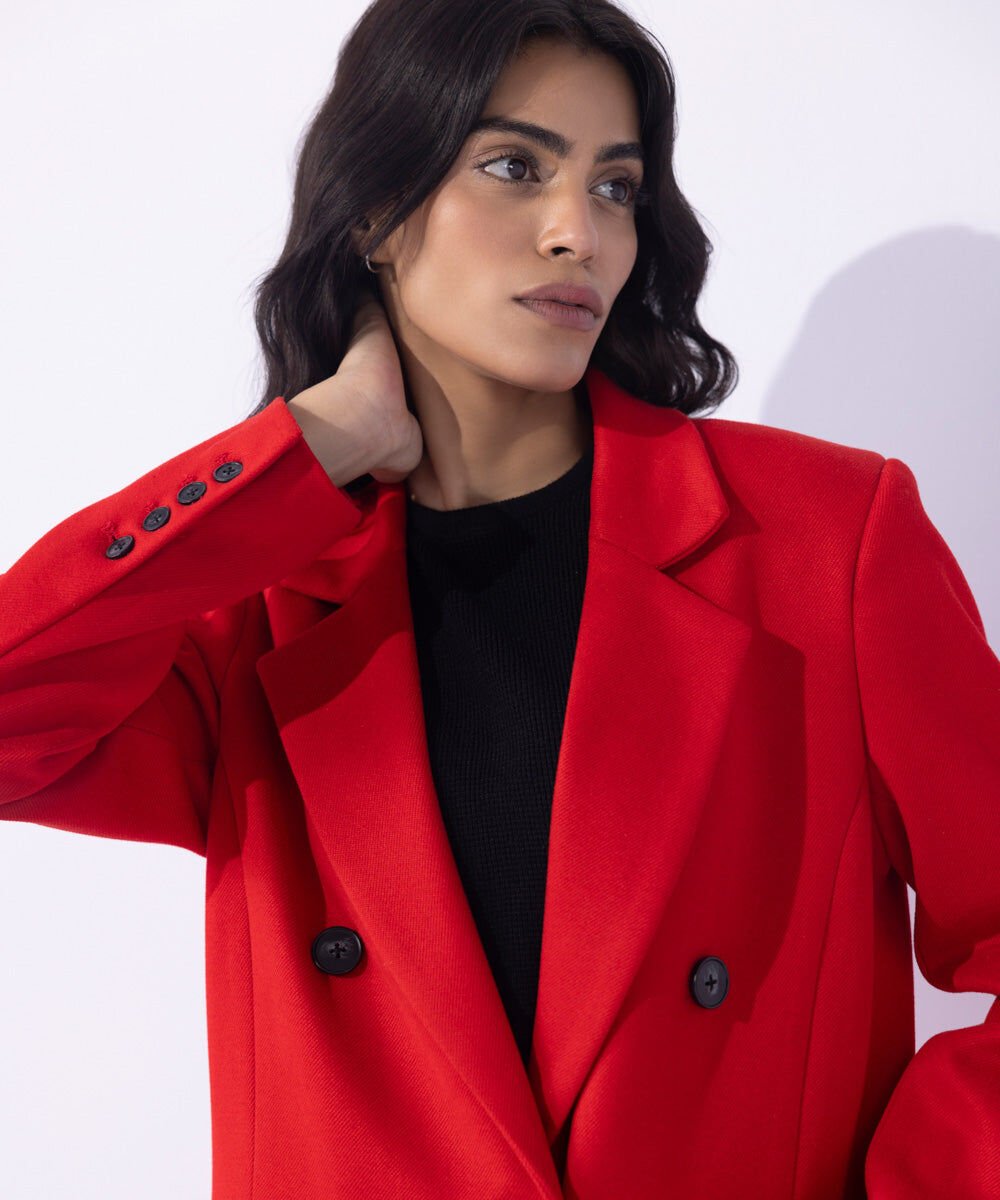 Double Breasted Long Coat Woman - Red Double Breasted Long Coat