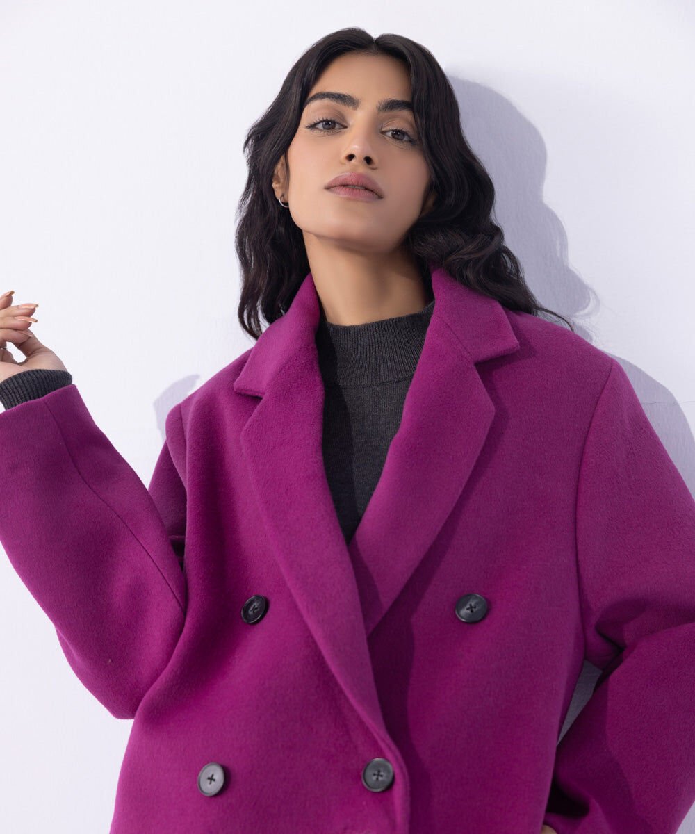 Woman - Purple Double Breasted Coat with Side Pockets