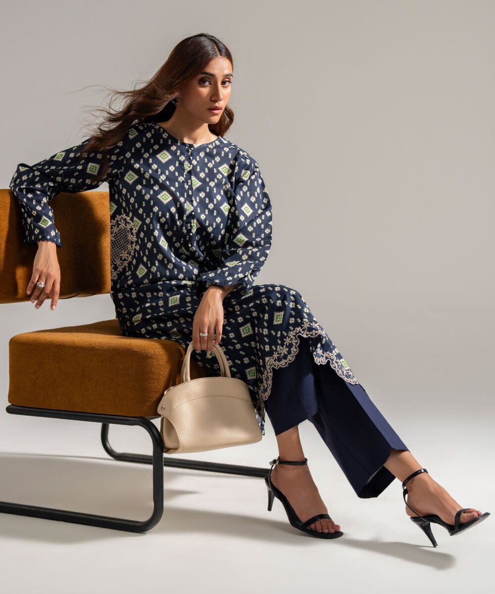 Women's RTW Lawn Embroidered Dark Blue 2 Piece Suit