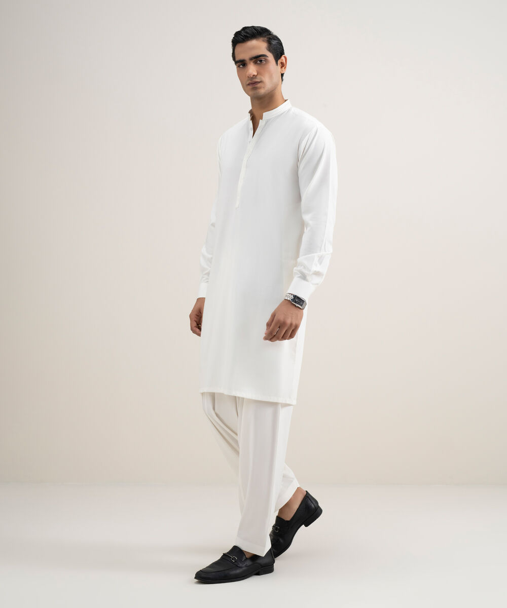Men's Stitched Premium Wash & Wear Off White Suit