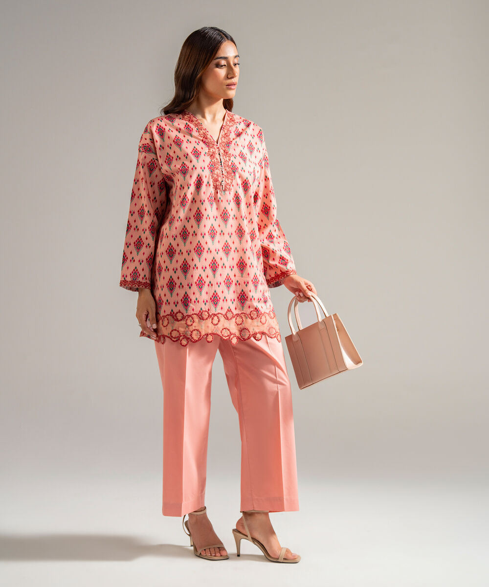 Women's RTW Cambric Embroidered Pink 2 Piece Suit