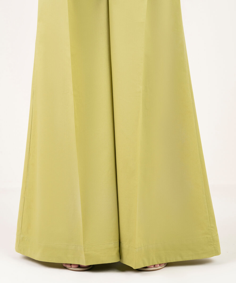 Women's RTW Cambric Solid Green Flared Pants