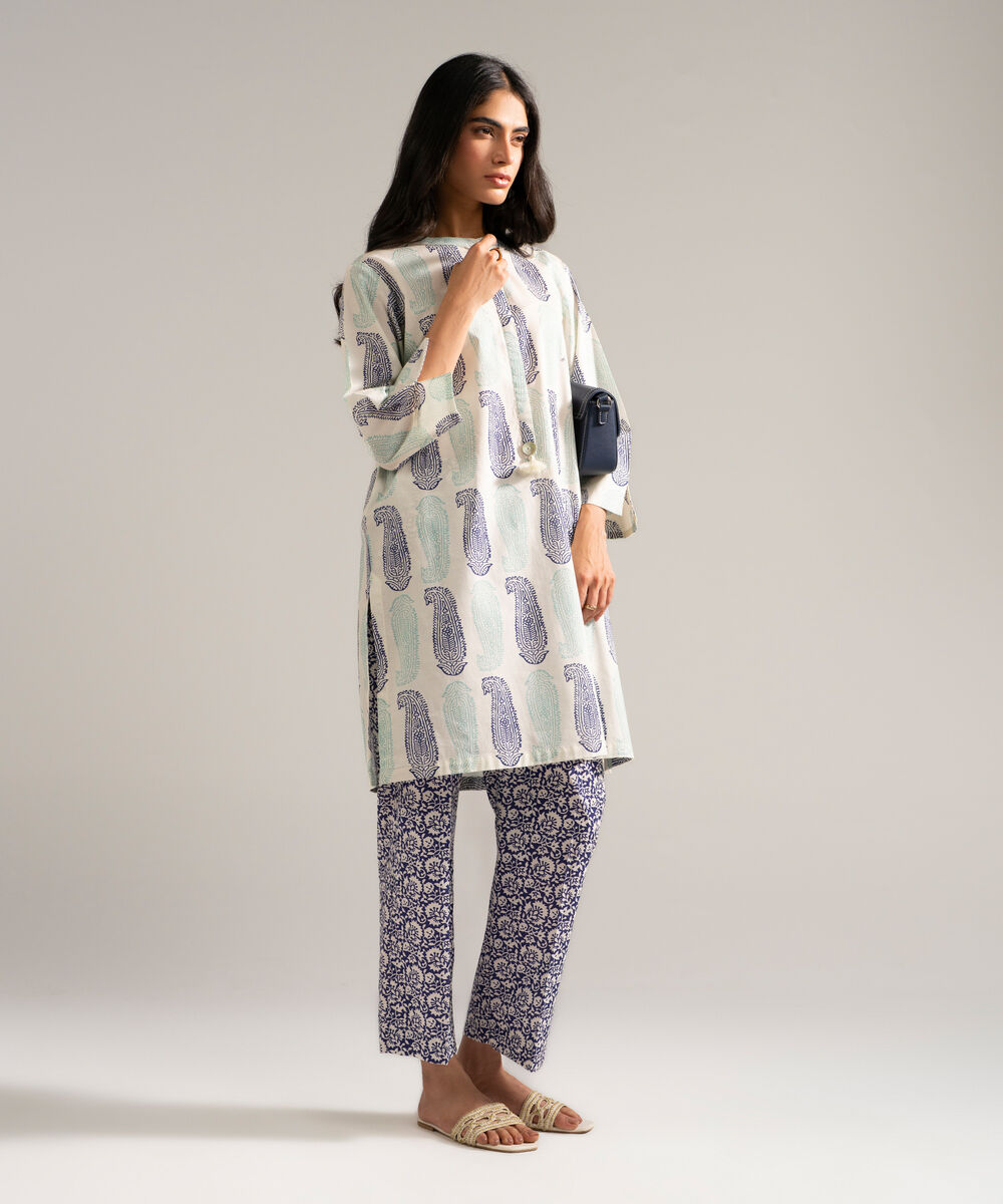 Women's RTW Lawn Printed Off White Straight Shirt