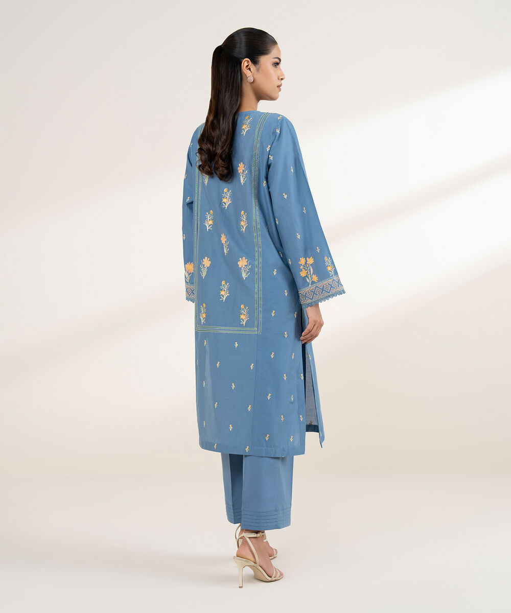 Women's RTW Lawn Blue Embroidered Boxy Shirt
