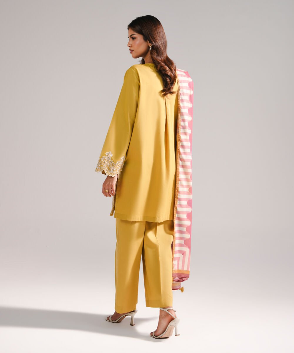 Women's RTW Lawn Embroidered Yellow 3 Piece Suit