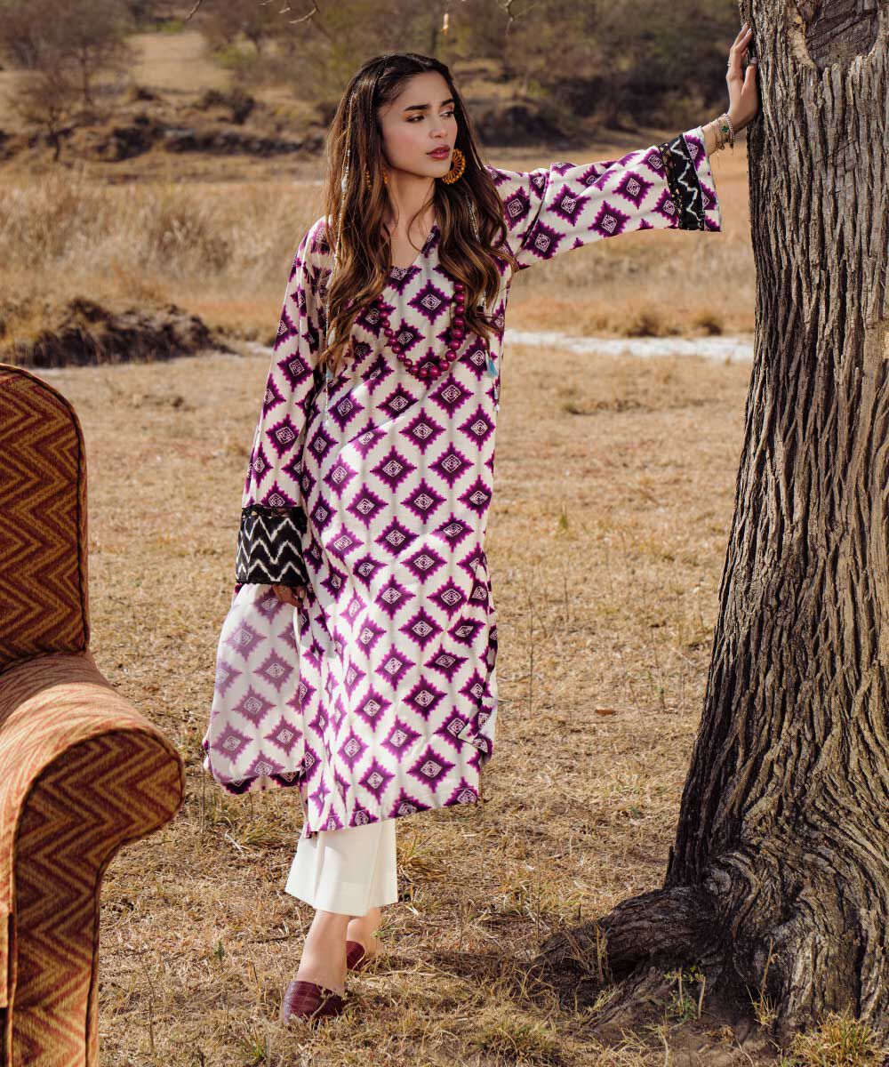 Woman - Purple Printed Arabic Lawn Shirt