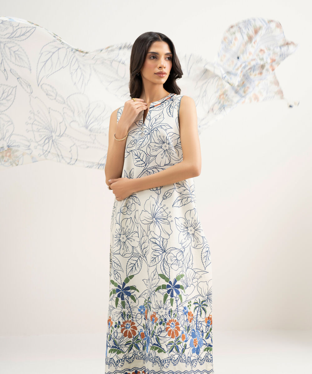 Women's Unstitched Lawn Embroidered Blue 3 Piece Suit