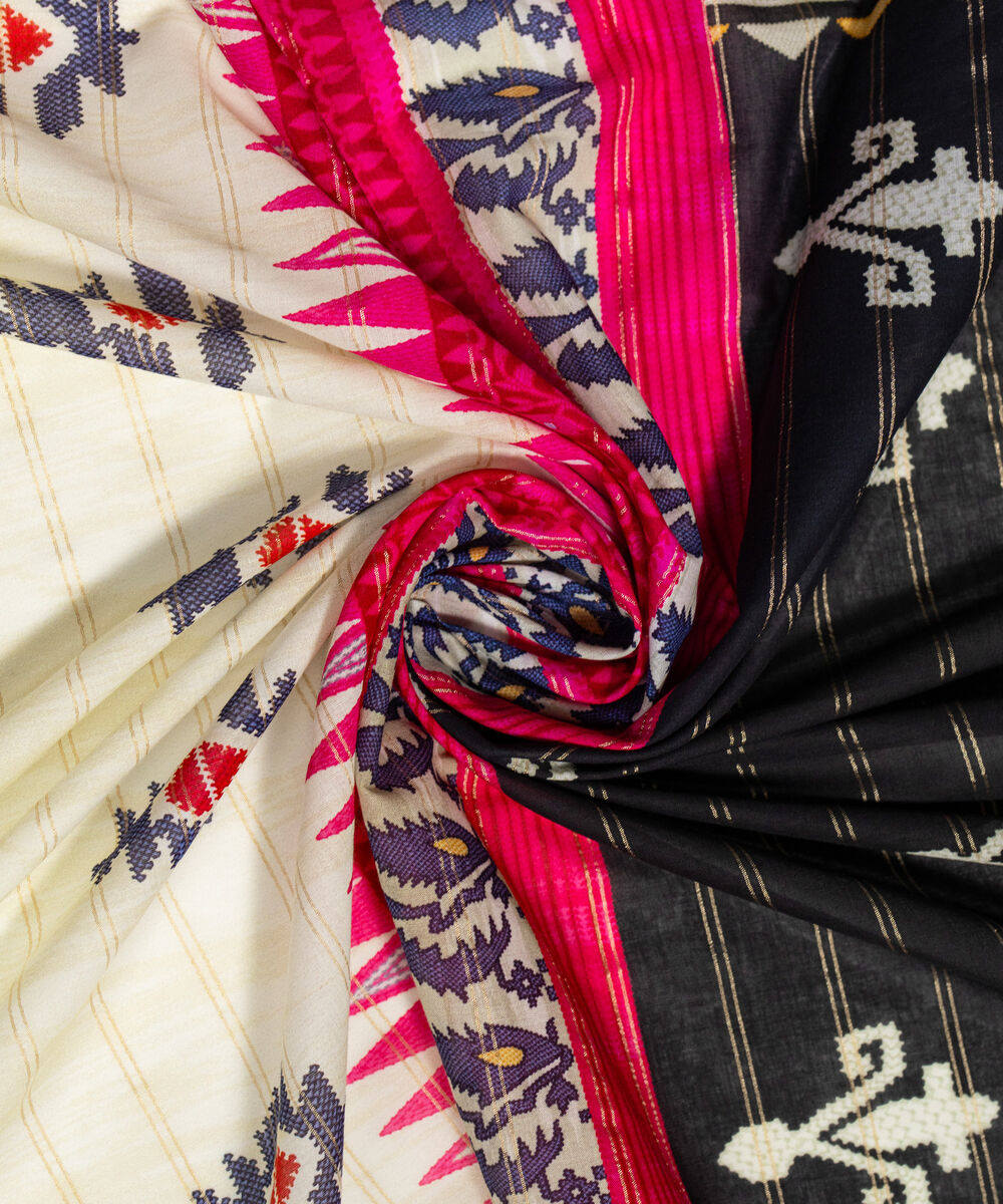 Zari Cotton Printed Black Dupatta