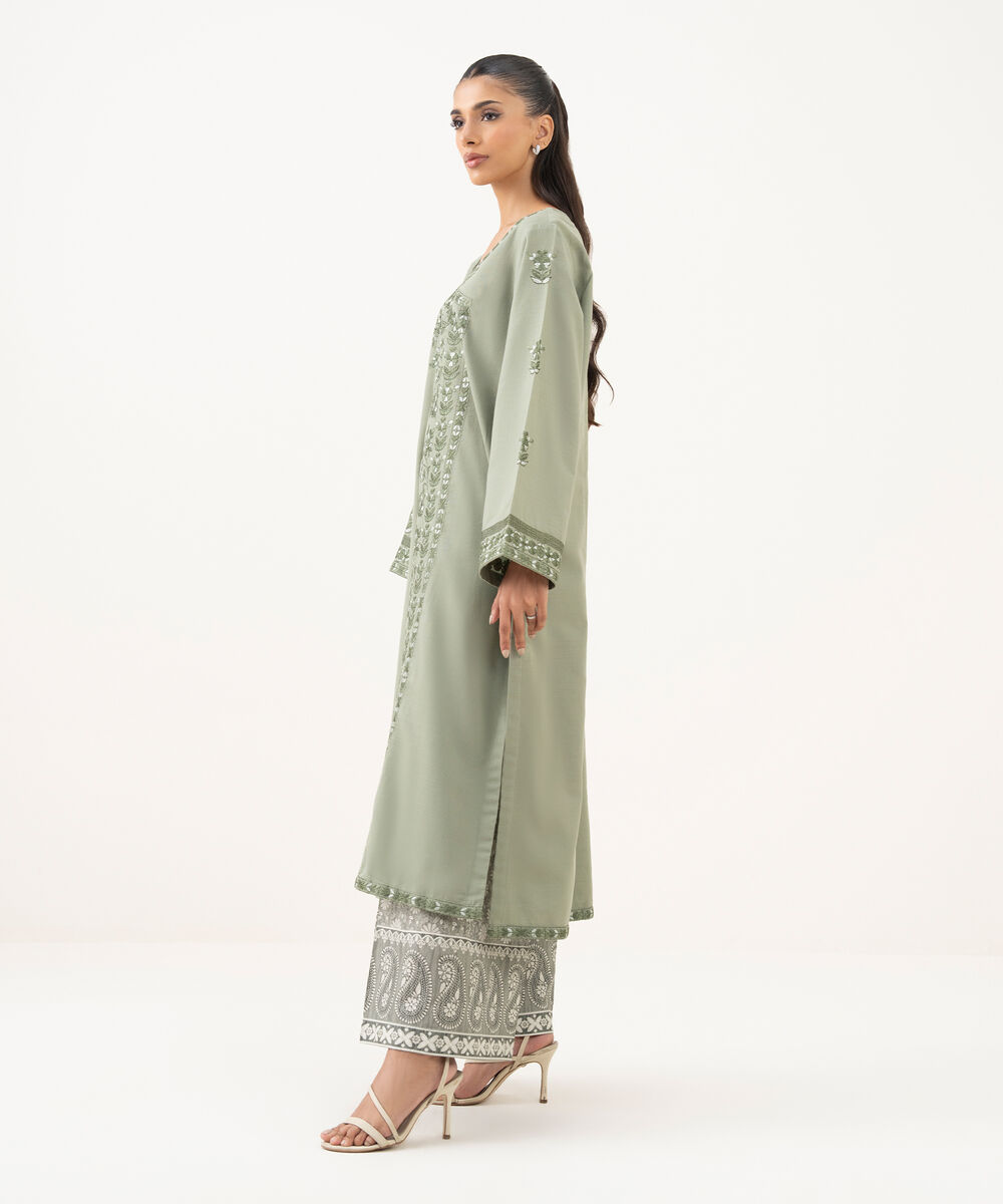 Women's RTW Cotton Embroidered A-Line Grey Shirt