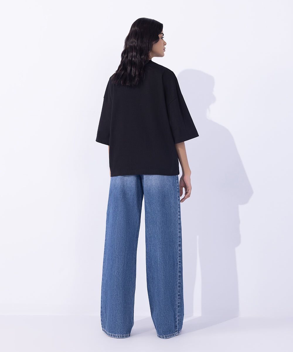 Woman - Black T-Shirt with Raised Neck