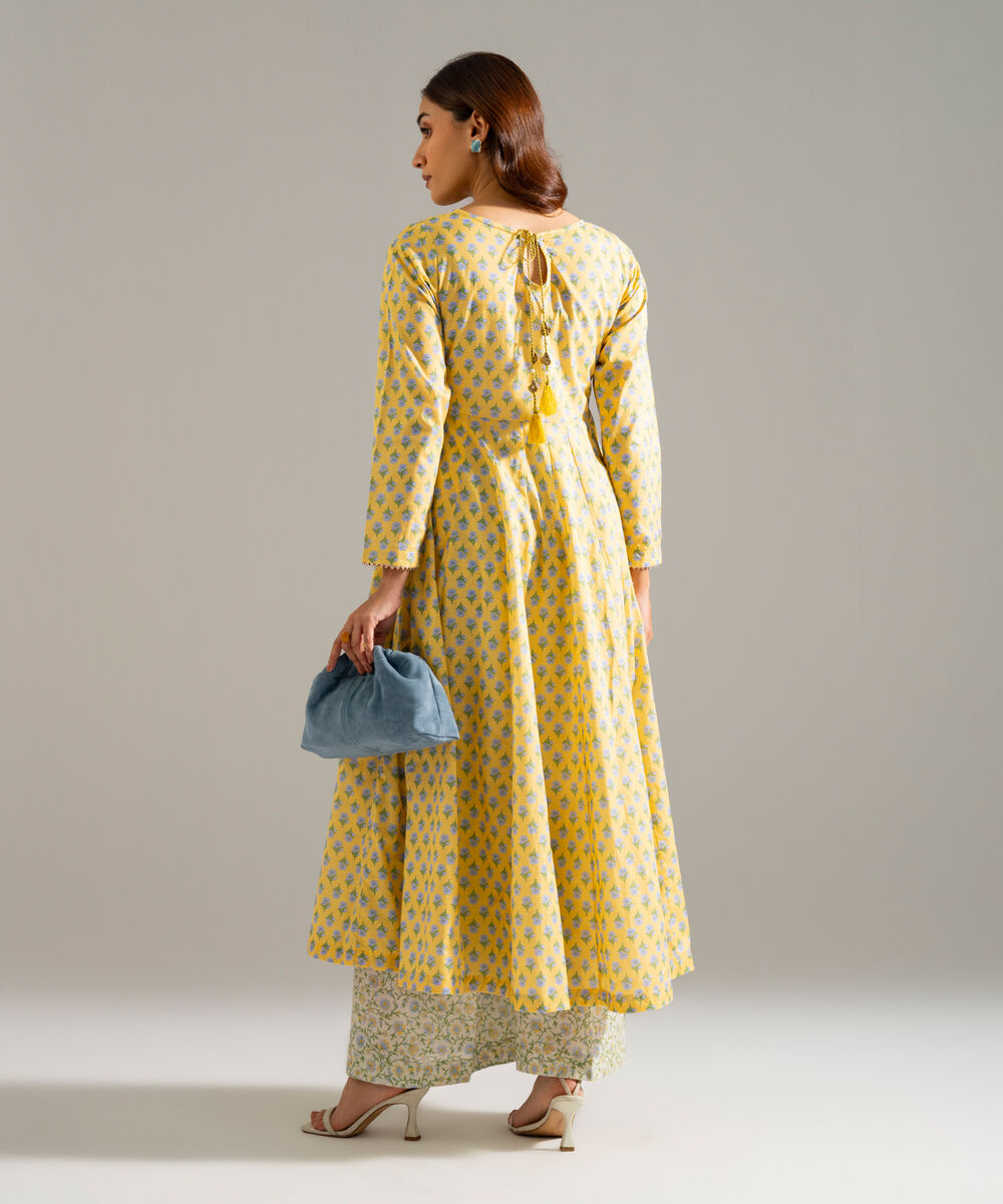 Women's RTW Slub Lawn Printed Yellow Peshwas