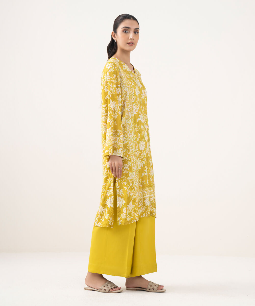 Women's RTW Linen Viscose Printed Lime Straight Shirt