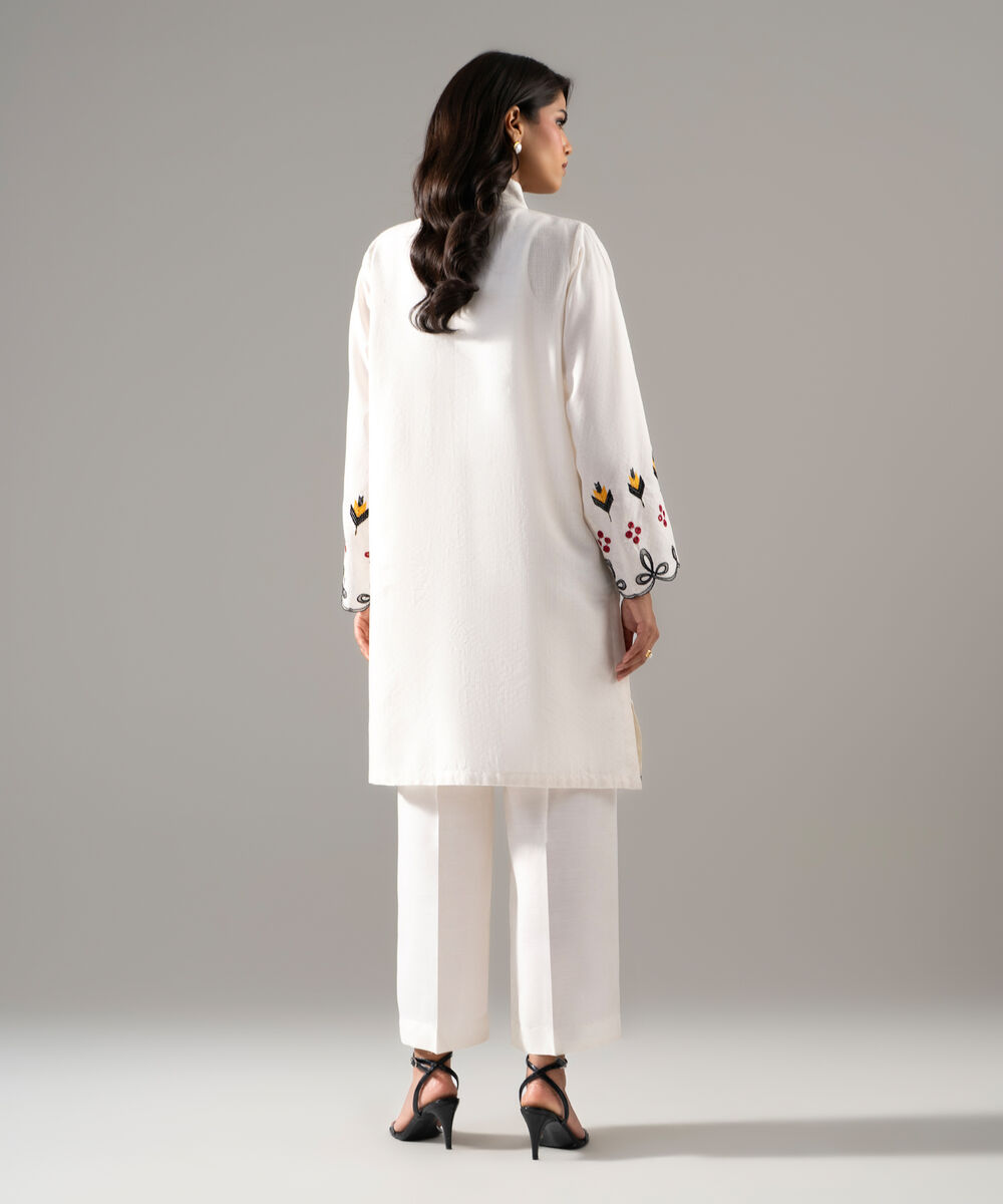 Women's RTW Dobby Solid Embroidered Straight Shirt