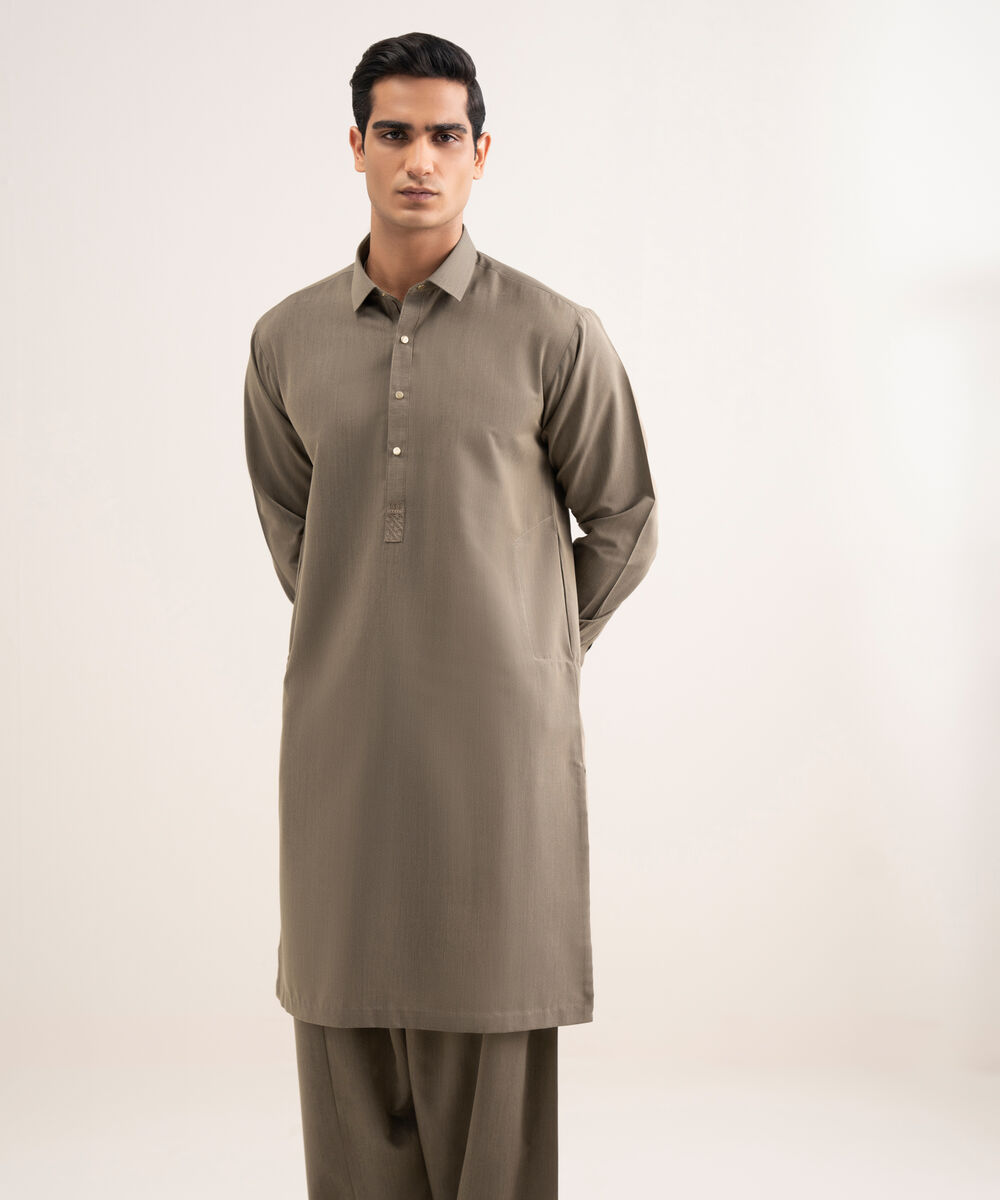 Men'S Stitched Light Brown Luxury Wash And  Wear Suit