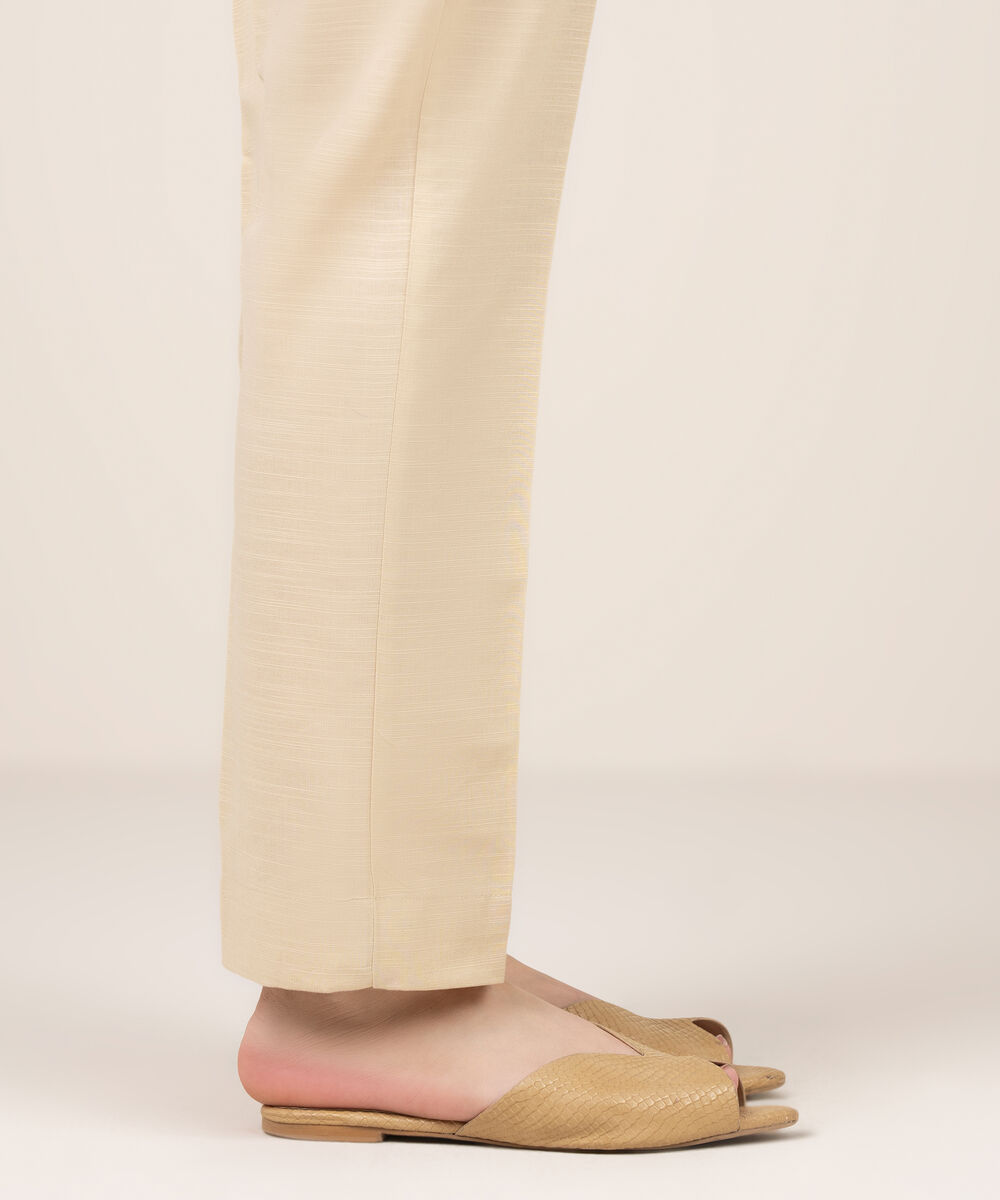 Women's RTW Khaddar Solid Beige Straight Pants