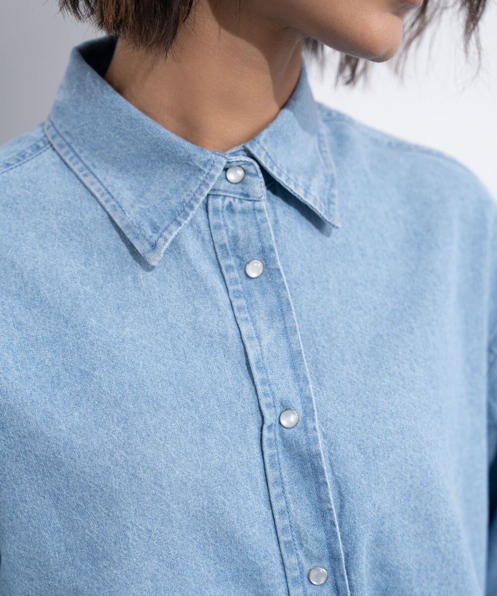 Women's Western Wear Blue Button Through Denim Shirt