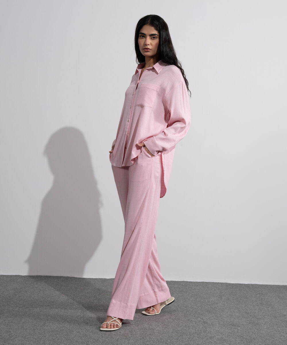 Women's Pink Seersucker Pull-On Trousers