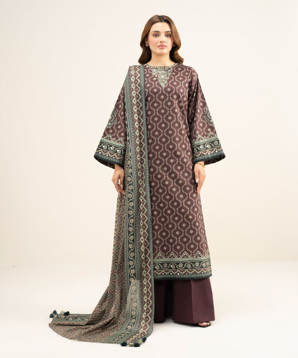 Women's Unstitched Lawn Embroidered Red 3 Piece Suit