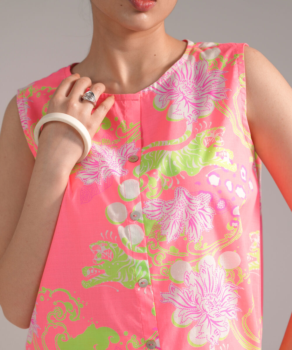 Women's RTW Dobby Printed Neon Pink 2 Piece Suit