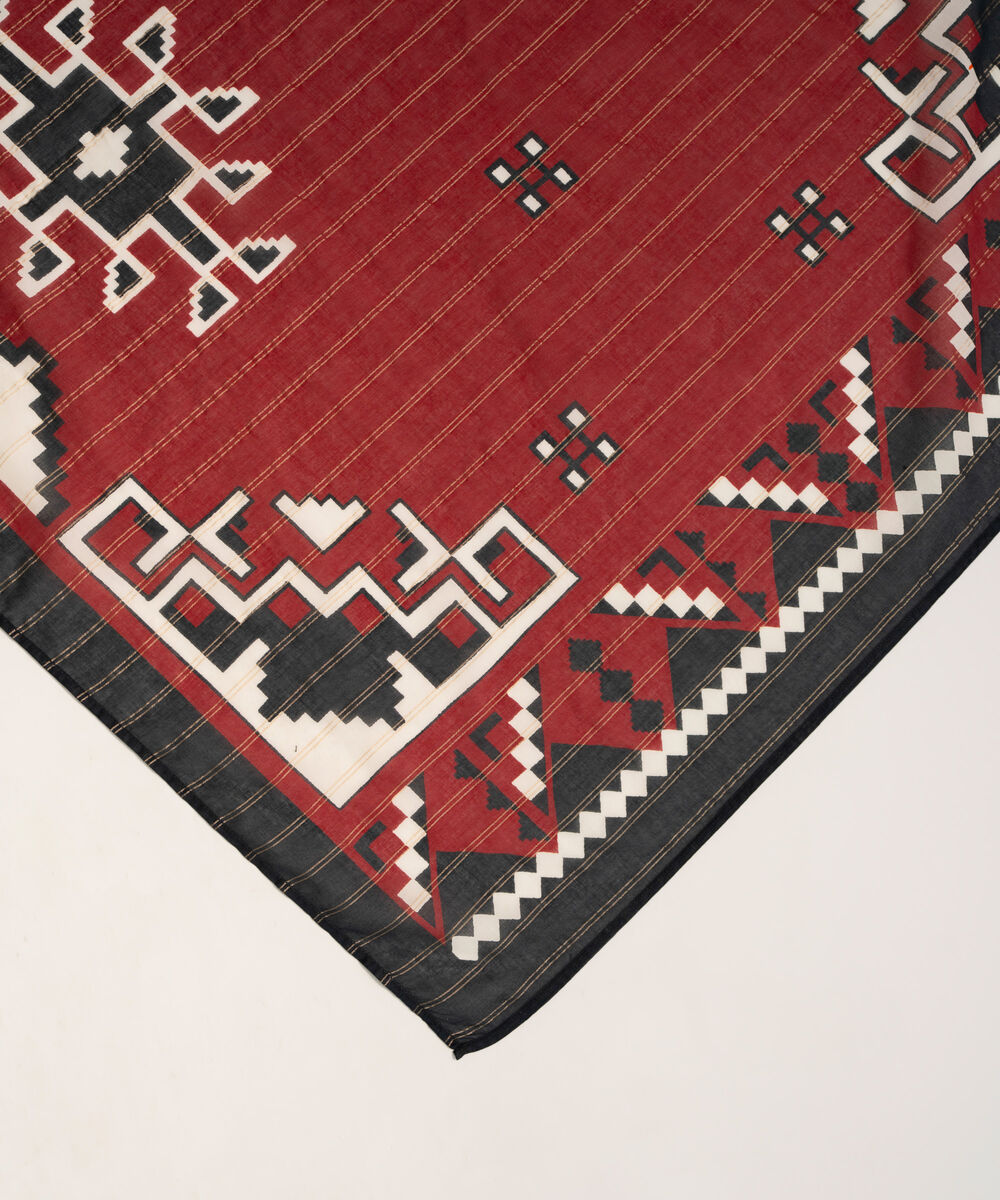 Zari Lawn Printed Maroon Dupatta