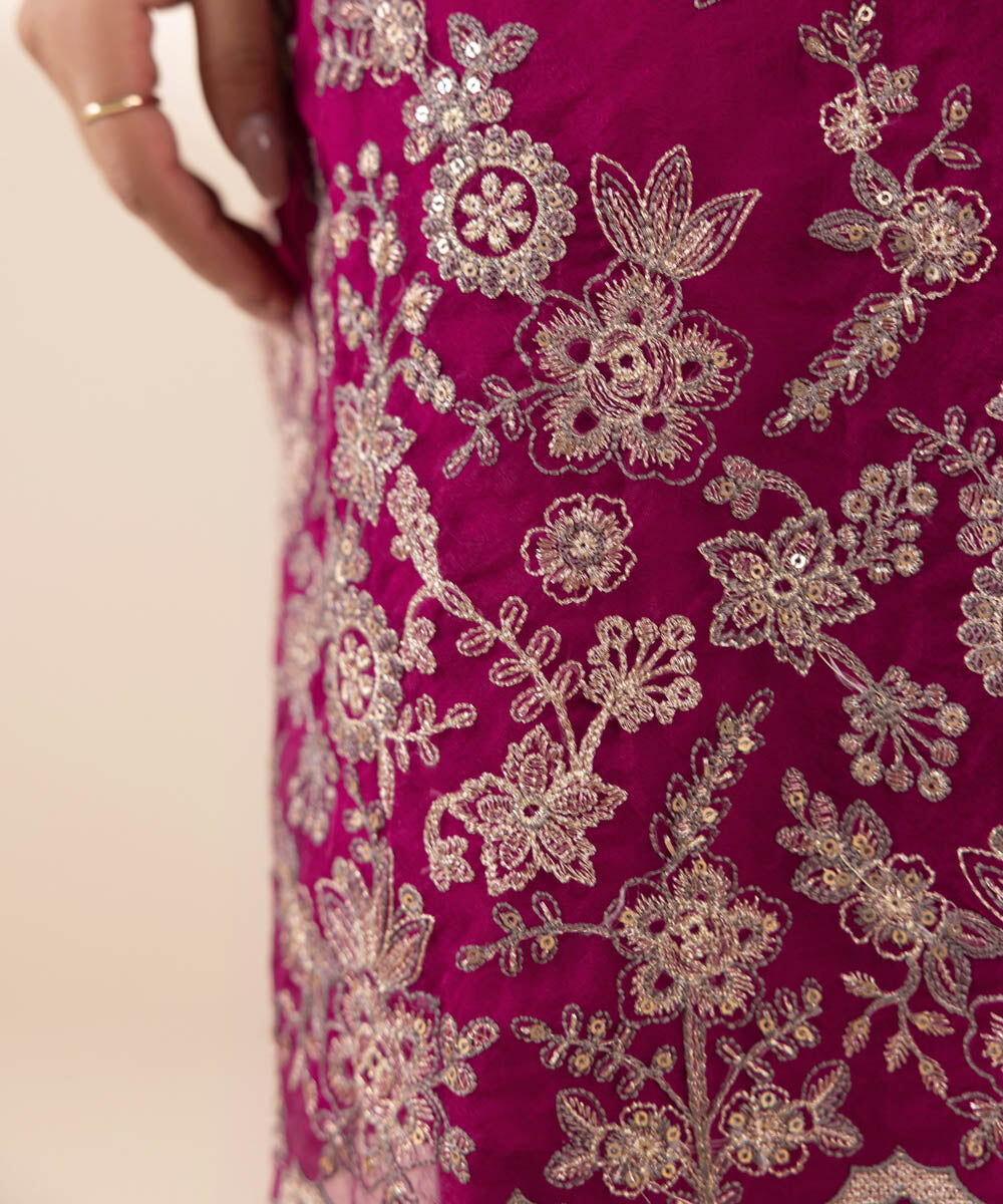 Woman - Pink 3 Piece - Embroidered Organza Suit