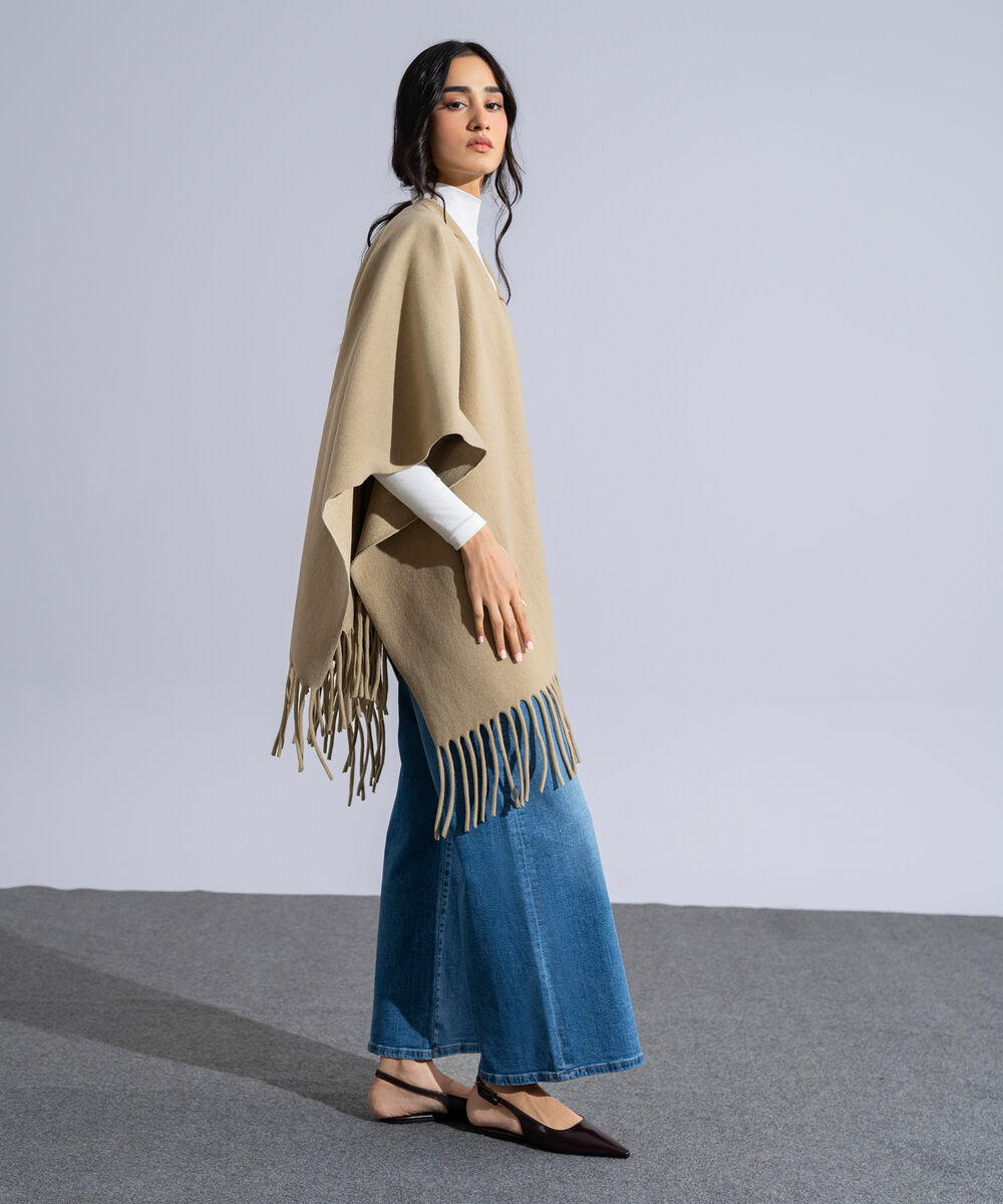 Women's Western Wear Beige Polyester Cape Shawl