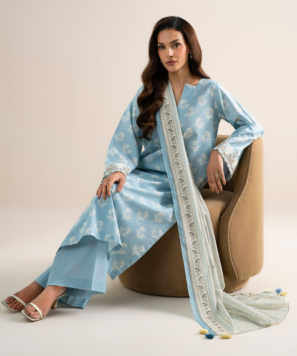 3 Piece - Printed Lawn Suit — Sapphire view 4